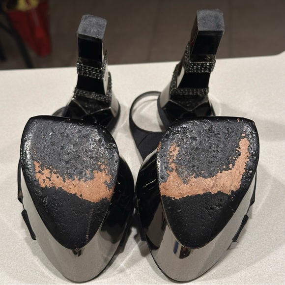 Vintage Baldinini Black and Chrome Crystal Embellished Statement Heels sz 37 - Picture 14 of 17